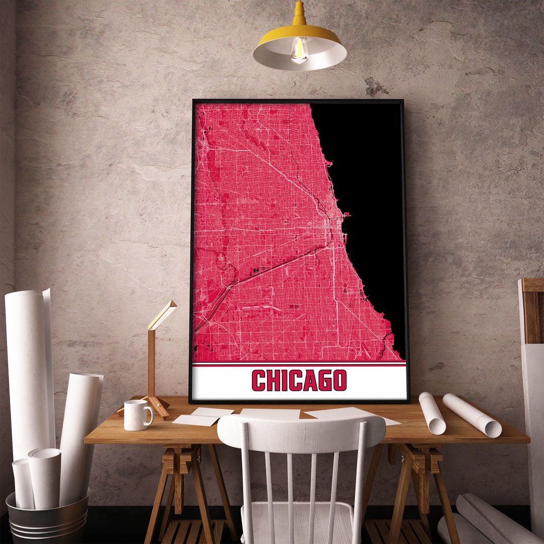 Chicago Map Print, Chicago Illinois Map Wall Art, Chicago Decor Print 