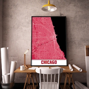 Impressão de mapa de Chicago, arte de parede de mapa de Chicago Illinois, impressão de decoração de Chicago, impressão de pôster mapa de Chicago, arte de mapa da cidade, pôster de presente de viagem