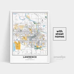 Impressão de mapa de Lawrence, impressão de nomes de ruas de Lawrence, mapa imprimível de Lawrence, arte de mapa da cidade, arte de mapa de Lawrence Kansas, pôster de presente de viagem