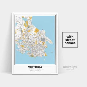 Impressão de mapa de Victoria, impressão de nomes de ruas de Victoria, mapa imprimível de Victoria, arte de mapa da cidade, mapa de Victoria, British Columbia, pôster de presente de viagem