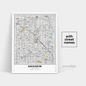 Impressão de mapa de Anaheim, impressão de nomes de ruas Anaheim, mapa para impressão de Anaheim, arte do mapa da cidade, arte do mapa de Anaheim Califórnia, pôster de presente de viagem