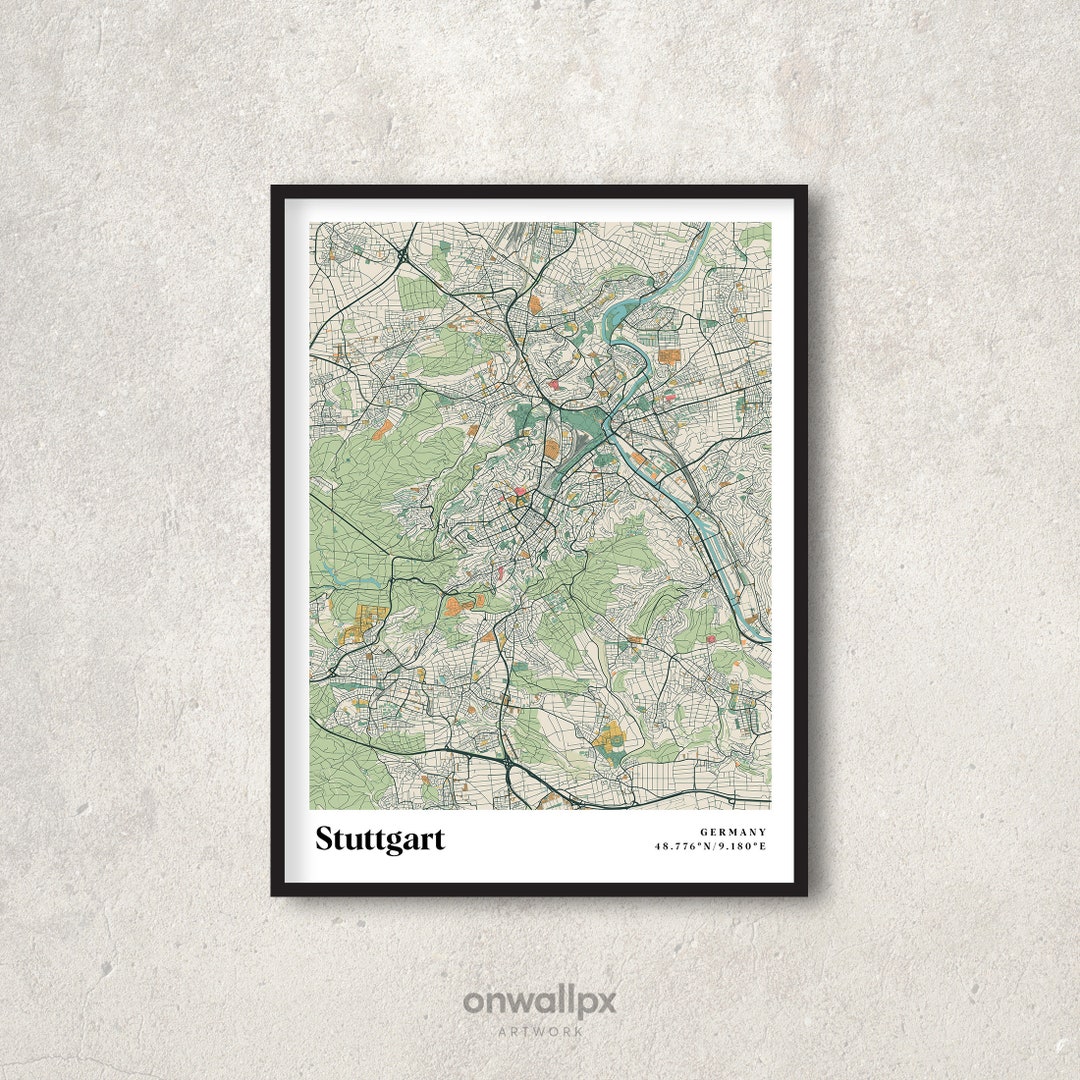 Stuttgart Print Map, Retro Stuttgart Map Poster, Vintage Stuttgart ...