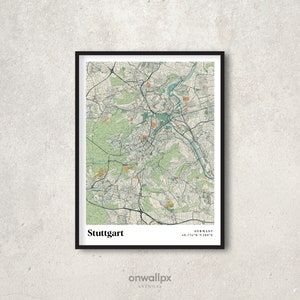 Stuttgart Print Map, Retro Stuttgart Map Poster, Vintage Stuttgart Streets Map Art, Gift Map Stuttgart Germany, Stuttgart Wall Decor, RC54