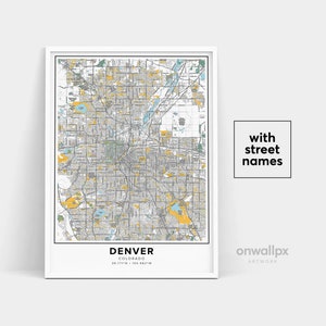 Denver Map Print, Street Names Denver Print, Printable Map Of Denver, City Map Art, Denver Colorado Map Art, Travel Gift Poster