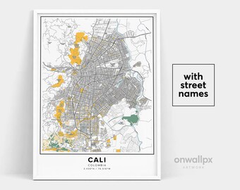 Affiche Cali City Map – Poster Voyage Valle Del Cauca – Décoration Murale