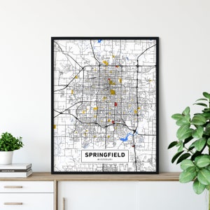 Springfield Karte, Springfield Missouri Karte, Springfield Druck, Springfield Poster Wandkunst, Springfield Karte Kunst, Stadt Karte Springfield, MC15