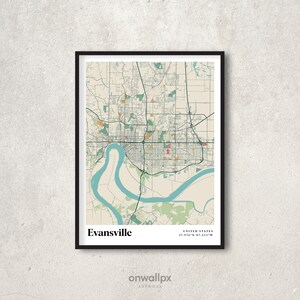 Evansville Map Print Poster, Retro Evansville Map Decor, vintage Evansville Gift Art, Retro Map of Evansville Indiana, Interior Decor, RC74