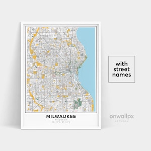 Impressão de mapa de Milwaukee, impressão de nomes de ruas Impressão de Milwaukee, mapa para impressão de Milwaukee, arte do mapa da cidade, arte do mapa de Milwaukee Wisconsin, pôster de presente de viagem