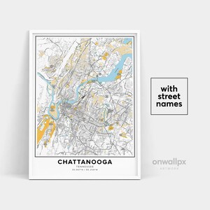 Impressão de mapa de Chattanooga, nomes de ruas Impressão de Chattanooga, mapa para impressão de Chattanooga, arte do mapa da cidade, arte do mapa de Chattanooga TN, pôster de viagem