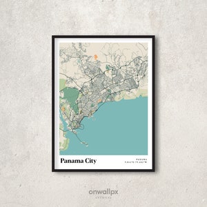 Pôster do mapa da cidade do Panamá, decoração retrô da cidade do Panamá, arte de parede vintage para presente da cidade do Panamá, mapa retrô da cidade do Panamá, decoração de parede interior - RC16