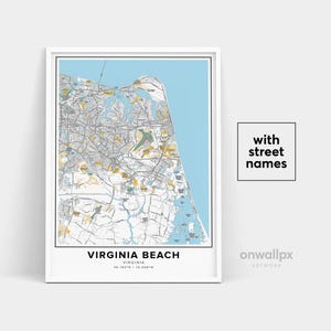 Impressão de mapa de Virginia Beach, impressão de nomes de ruas de Virginia Beach, mapa de Virginia Beach, arte de mapa de cidade, arte de mapa de Virginia Beach, pôster de presente de viagem