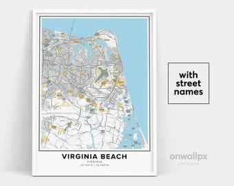 Virginia Beach Map Print, Street Names Virginia Beach Print, Map Of Virginia Beach, City Map Art, Virginia Beach Map Art, Travel Gift Poster
