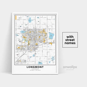 Impressão de mapa de Longmont, impressão de nomes de ruas Longmont, mapa imprimível de Longmont, arte de mapa de cidade, arte de mapa de Longmont Colorado, pôster de presente de viagem