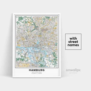 Impressão de mapa de Hamburgo, impressão de nomes de ruas de Hamburgo, mapa imprimível de Hamburgo, arte de mapa da cidade, arte de mapa de Hamburgo, Alemanha, pôster de presente de viagem