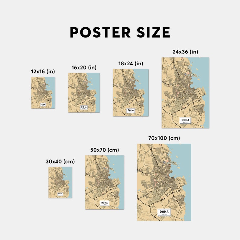 Doha Map Art, Doha Qatar Map, Doha Print, Doha Poster Wall Art, Map of ...