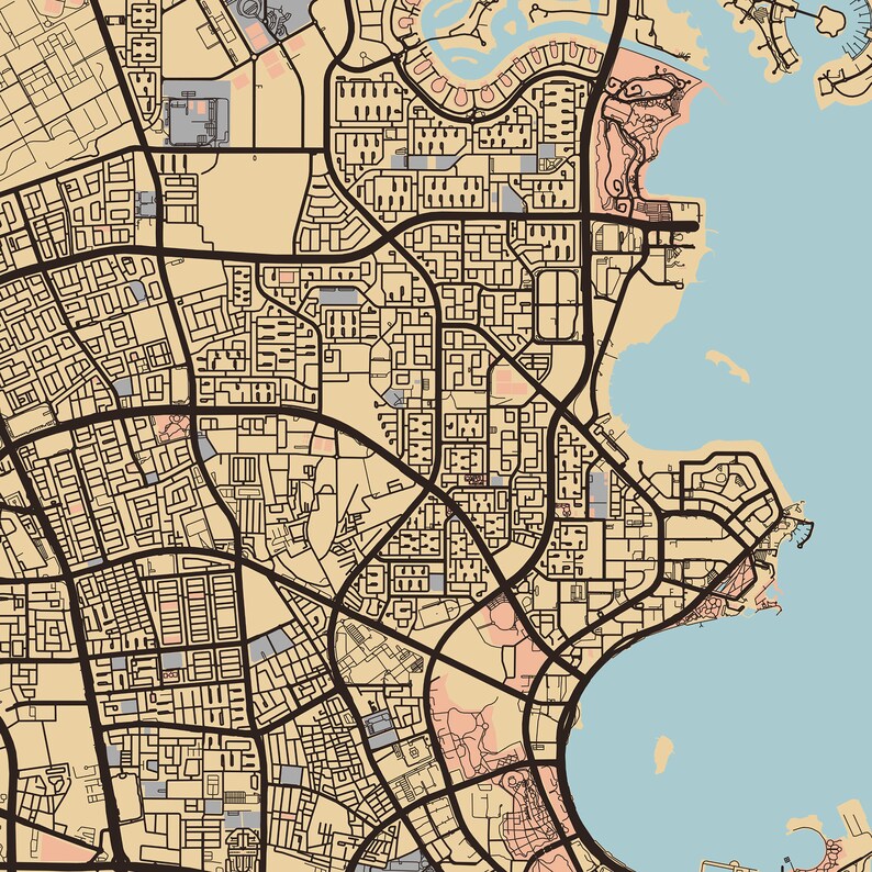 Doha Map Art, Doha Qatar Map, Doha Print, Doha Poster Wall Art, Map of ...