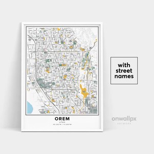 Impressão de mapa de Orem, impressão de nomes de ruas Orem, mapa imprimível de Orem, arte do mapa da cidade, arte do mapa de Orem Utah, pôster de presente de viagem