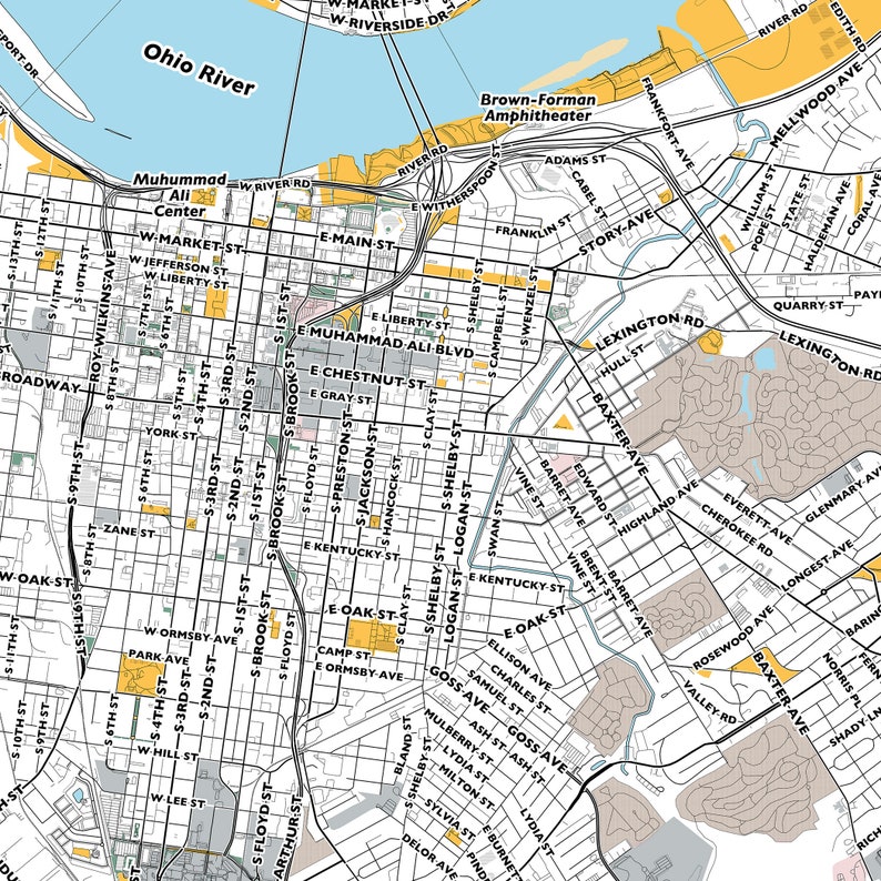 Louisville Map Print, Noms de rue Louisville Print, Carte de Louisville, City Map Art, Louisville Kentucky Map Art, Affiche cadeau de voyage image 3