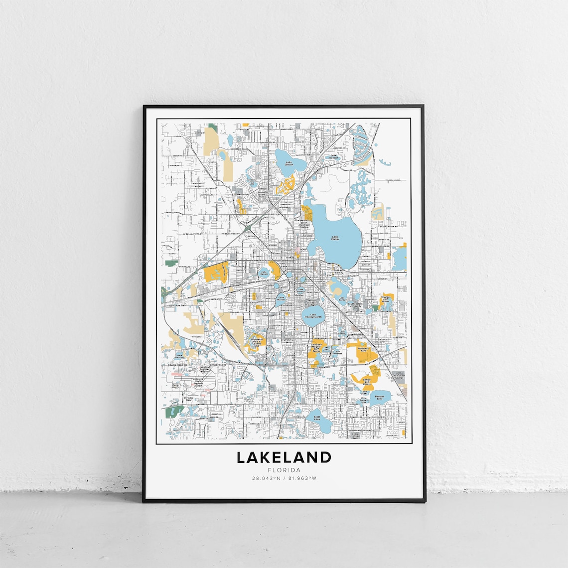 Lakeland Florida Map Art Print, Street Names, Travel Poster - Etsy