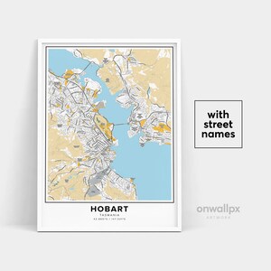 Hobart Map Print, Noms de rue Hobart Print, Carte imprimable de Hobart, City Map Art, Hobart Tasmania Map Art, Affiche cadeau de voyage