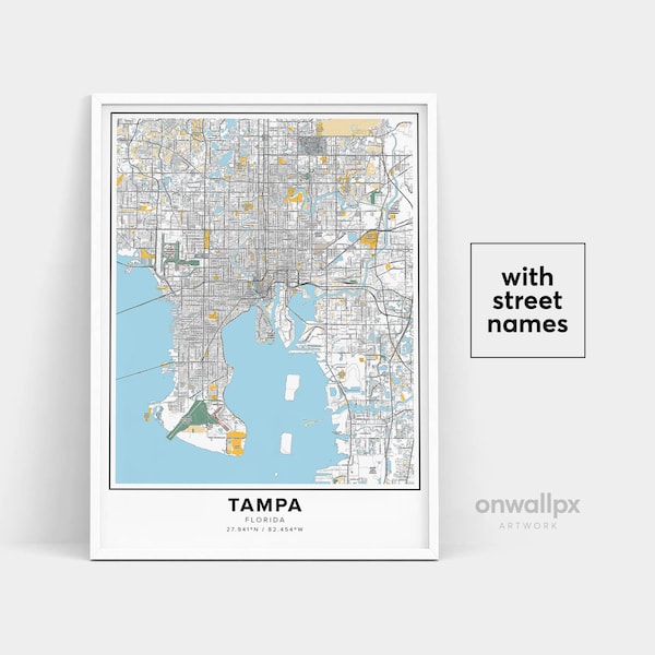 Tampa Map Print, Street Names Tampa Print, Printable Map Of Tampa, City Map Art, Tampa Florida Map Art, Travel Gift Poster