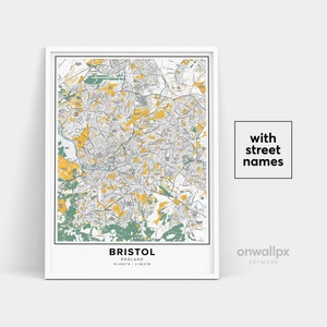 Impressão de mapa de Bristol, impressão de nomes de ruas de Bristol, mapa imprimível de Bristol, arte do mapa da cidade, arte do mapa de Bristol Inglaterra, pôster de presente de viagem
