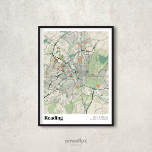 Reading Map Print Poster, Retro Reading Map Decor, vintage Reading Gift Wall Art, Retro Map Reading Pennsylvania Interior Wall Decor, RC99