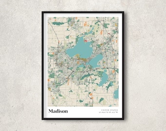 Retro Madison Map Print, Wisconsin Vintage Wall Art, Travel Gift Poster