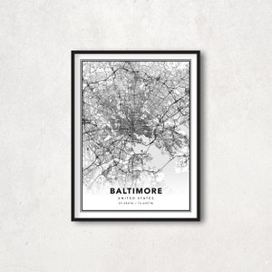 Baltimore mapa imprimir cartel, Arte de la pared de Baltimore, Mapa de la ciudad de Baltimore, Decoración de la pared de Baltimore, Mapa de regalo, Mapa minimalista de Baltimore - MPB11