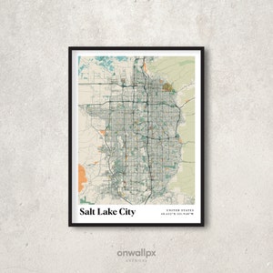 Impression de carte de Salt Lake City, affiche rétro de carte de rue de Salt Lake City, art de carte de Salt Lake City vintage, carte-cadeau de Salt Lake City, Utah, décoration, RC108