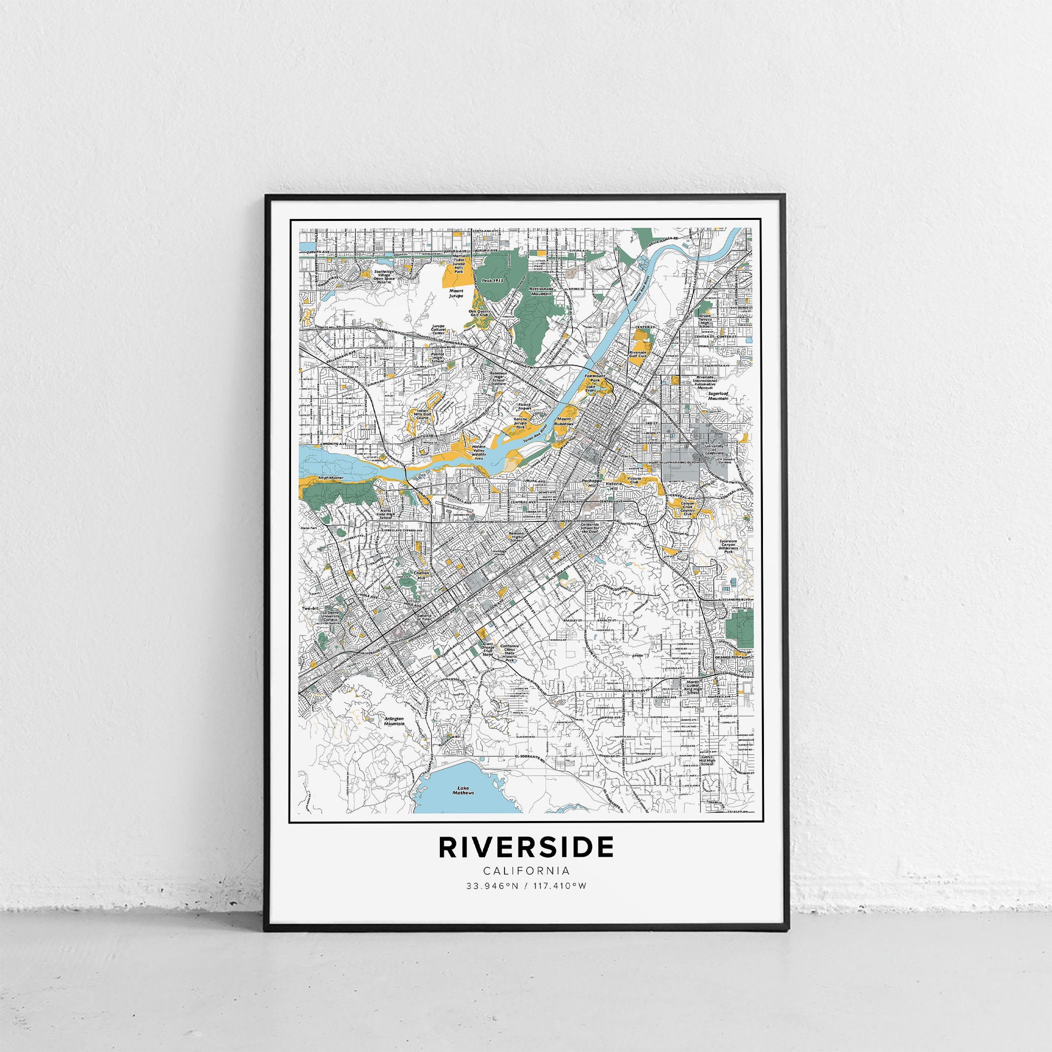 Riverside Map Print, Street Names Riverside Print, Printable Map of ...