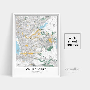 Impressão de mapa de Chula Vista, nomes de ruas Impressão de Chula Vista, mapa de Chula Vista, arte do mapa da cidade, arte de mapa de Chula Vista Califórnia, pôster de presente de viagem