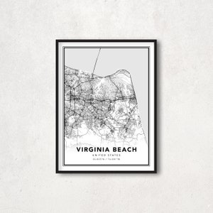 Virginia Beach Karte Druck Poster, Virginia Wandkunst, Virginia Beach Stadt Karte, Virginia Beach Wand Dekor Virginia Strand minimalistische Karte - MPV24