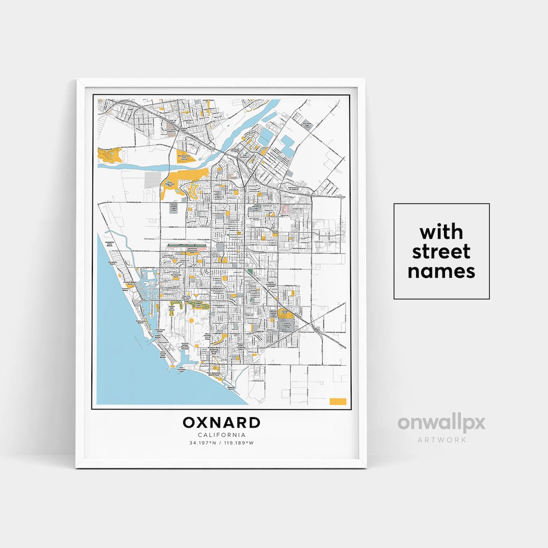 Oxnard Map Print, Street Names Oxnard Print, Printable Map of Oxnard
