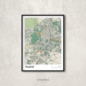 Cartaz de impressão de mapa de Madri, decoração de mapa retrô de Madri, arte de parede de presente vintage de Madri, mapa retrô da cidade de Madri, Espanha, decoração de parede interna, RC34