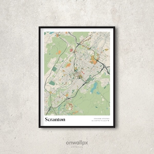 Scranton Map Print Poster, Retro Scranton Map Art, vintage Scranton Gift Wall Art, Retro Map Scranton Pennsylvania Wall Decor, RC100