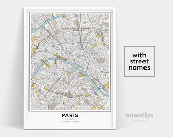 Paris Map Print, Street Names Paris Print, Printable Map Of Paris, City Map Art, Paris France Map Art, Travel Gift Poster