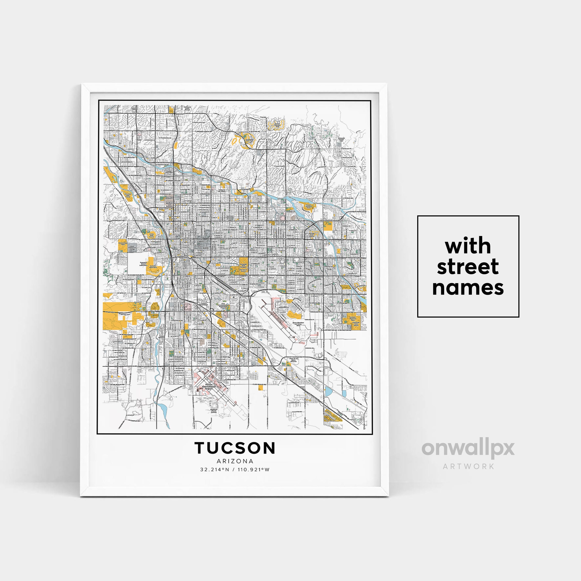 Tucson Map Print Street Names Tucson Print Printable Map of - Etsy