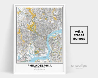 Philadelphia Map Print, Street Names Philadelphia Print, Map Of Philadelphia, City Map Art, Philadelphia Pennsylvania Map Art, Gift Poster