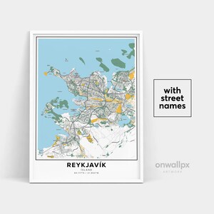 Impressão de mapa de Reykjavik, impressão de nomes de ruas de Reykjavik, mapa imprimível de Reykjavik, arte de mapa da cidade, arte de mapa de Reykjavik Islândia, pôster de presente de viagem