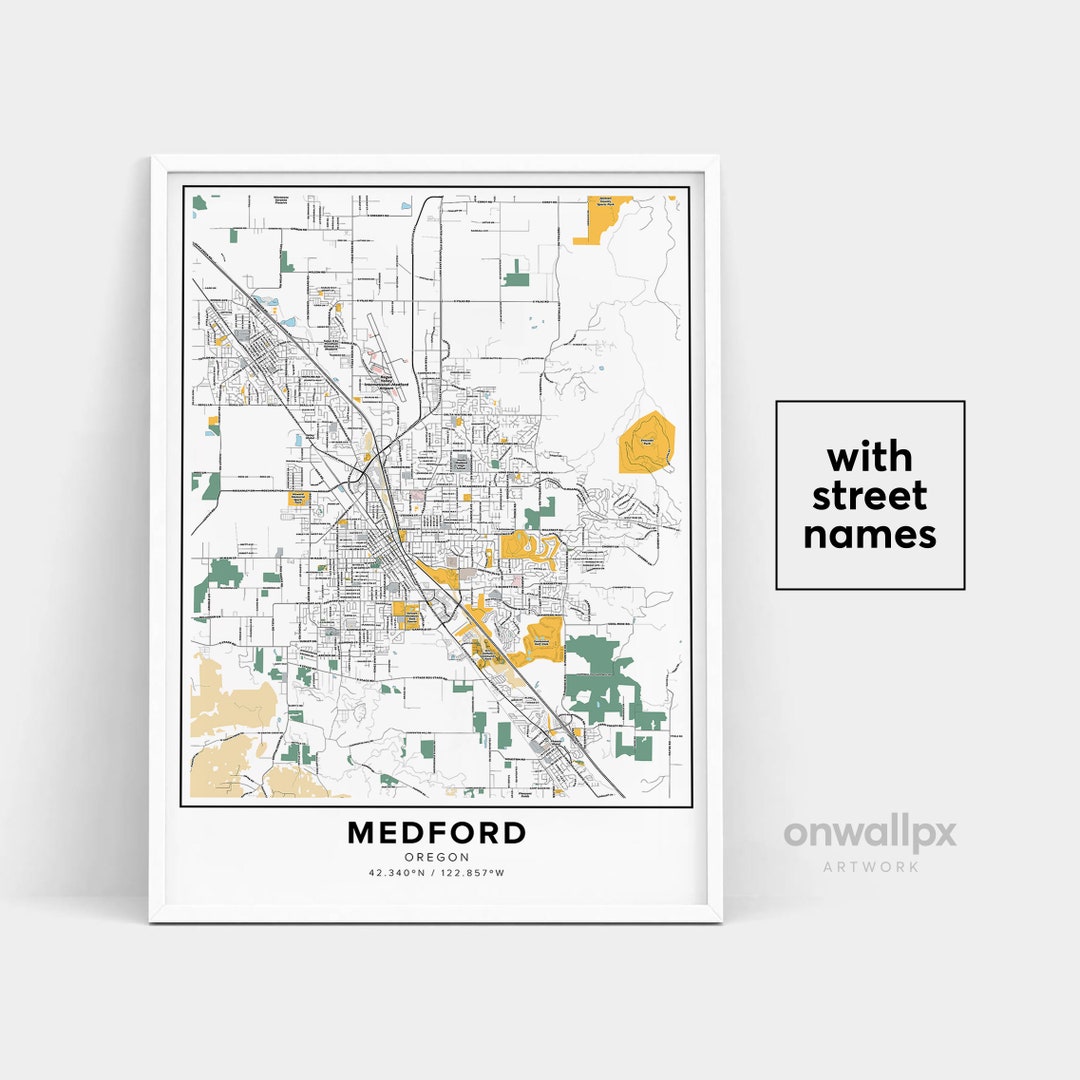 Medford Map Print, Street Names Medford Print, Printable Map of Medford