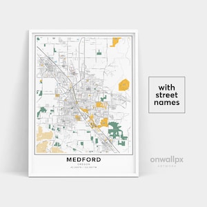 Impressão de mapa de Medford, nomes de ruas Impressão de Medford, mapa imprimível de Medford, arte do mapa da cidade, arte do mapa de Medford Oregon, pôster de presente de viagem