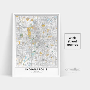 Indianapolis Karte Druck, Straßennamen Indianapolis Druck, Karte von Indianapolis, Stadt Karte Kunst, Indianapolis Indiana Karte Kunst, Reise Geschenk Poster