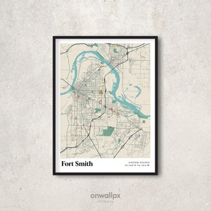 Impression d’affiches de carte de Fort Smith, Décor de carte rétro de Fort Smith, carte cadeau vintage de Fort Smith, carte rétro de Fort Smith Arkansas, art mural intérieur