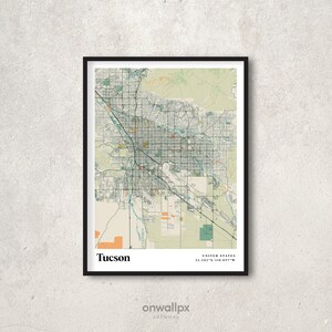 Impression d'affiche de carte de Tucson, décor de carte de Tucson rétro, carte cadeau vintage de Tucson, carte rétro de Tucson en Arizona, art mural intérieur