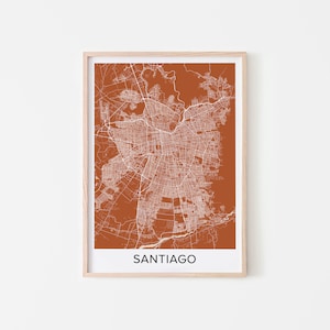 Santiago Karte Kunstdruck, Santiago Rost Farbe Karte Poster, Chile Santiago Geschenk Wandkunst, Neutrale Farben Karte von Santiago Interior Dekor - RM12