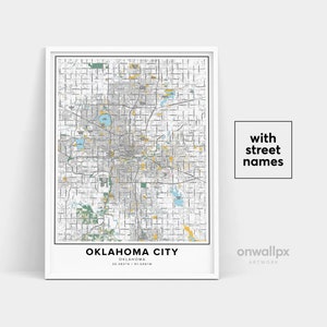 Impression de carte d'Oklahoma City, impression de noms de rue d'Oklahoma City, carte d'Oklahoma City, art de carte de ville, art de carte d'Oklahoma City, affiche de cadeau de voyage
