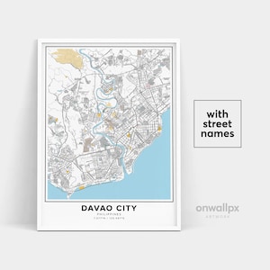 Impressão de mapa da cidade de Davao, nomes de ruas Impressão da cidade de Davao, mapa da cidade de Davao, arte do mapa da cidade, arte do mapa da cidade de Davao Filipinas, pôster de presente de viagem
