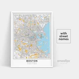 Boston Karte Druck, Straßennamen Boston Druck, druckbare Karte von Boston, Stadt Karte Kunst, Boston Karte Kunst, Massachusetts Wandkunst, Geschenk Poster