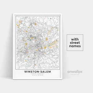 Winston-Salem Map Print, Street Names Winston-Salem Print, Map Of Winston-Salem, City Map Art, Winston-Salem North Carolina Map, Gift Poster